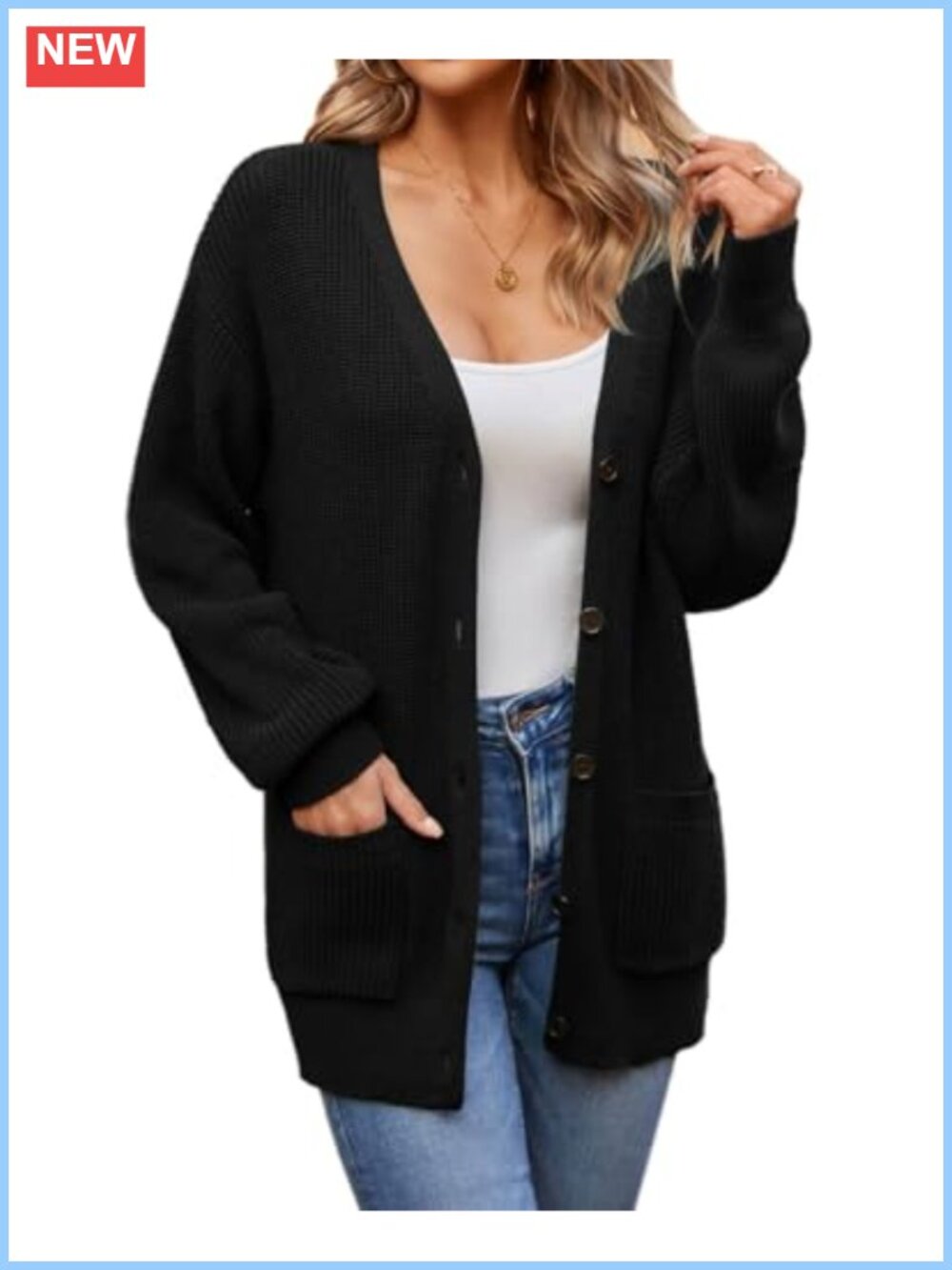 Women's 100% Cotton Cardigan Sweater with Pockets Button Front V-Neck Long